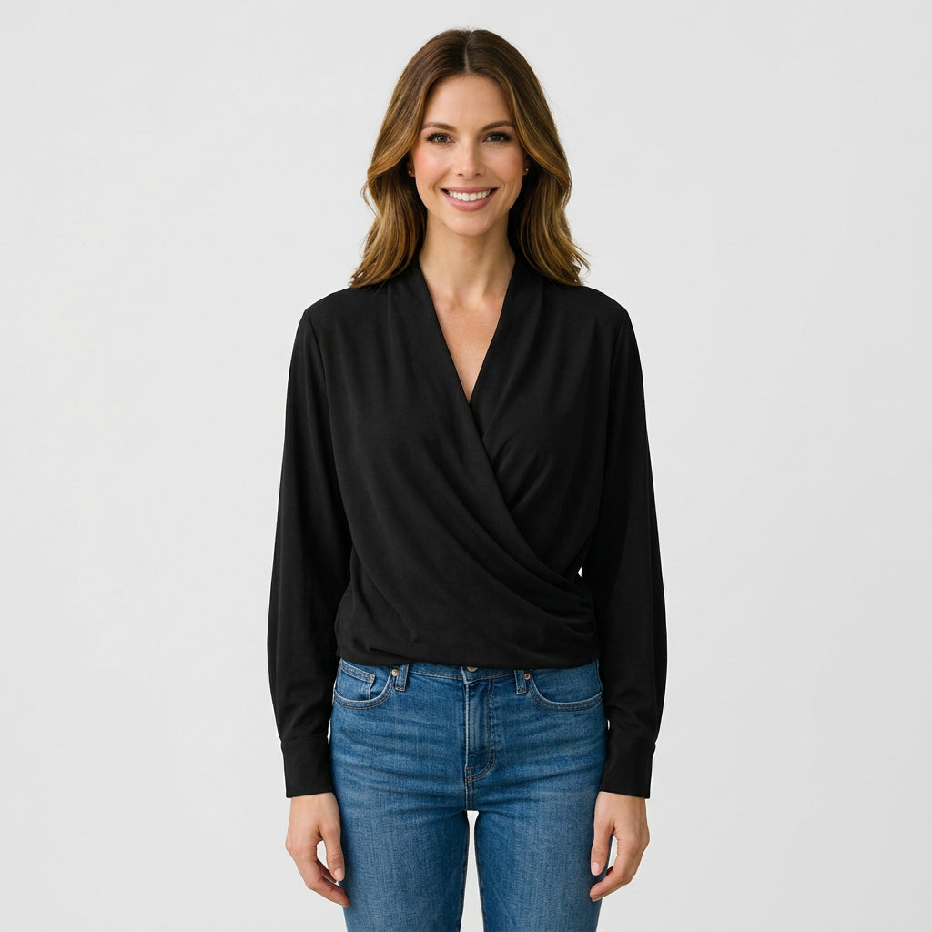 Women’s Wrap Blouse Long Sleeve – V Neck Workwear Top