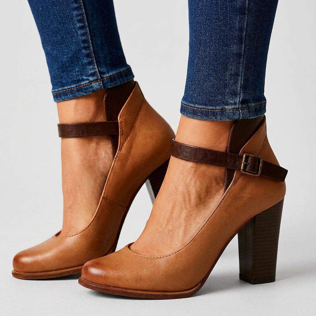 Block Heel Strap Pumps Women