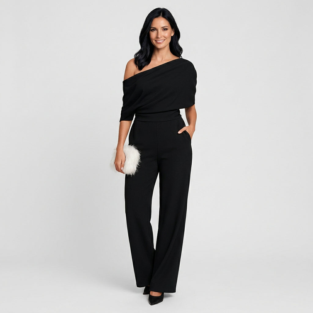 Women’s One Shoulder Jumpsuit Wide Leg – Evening Occasion One Piece