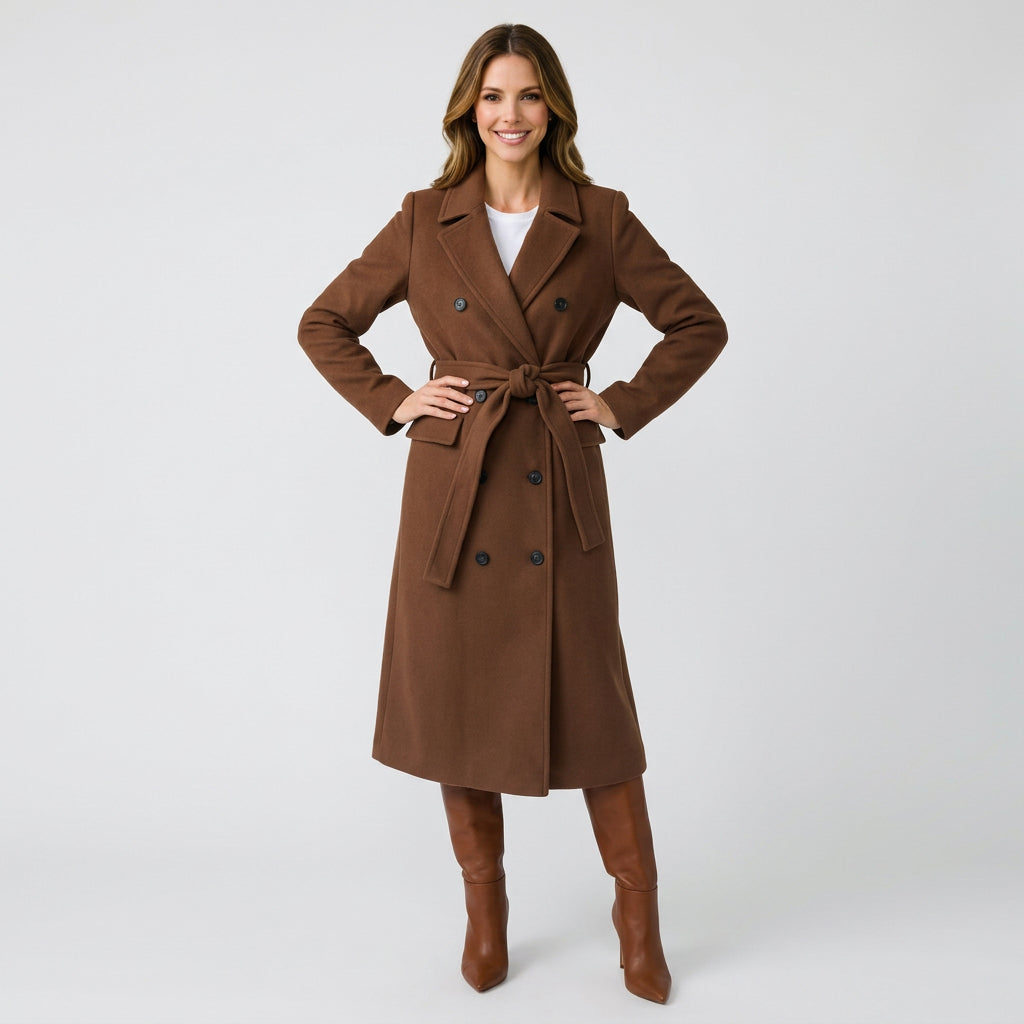 Women’s Long Trench Coat Button Front – Classic Tailored Outerwear