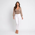 Women’s Long Sleeve Wrap Top – V Neck Ruched Fitted Blouse