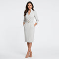 Women’s Belted Midi Dress Three Quarter Sleeve – Tailored Workwear Dress