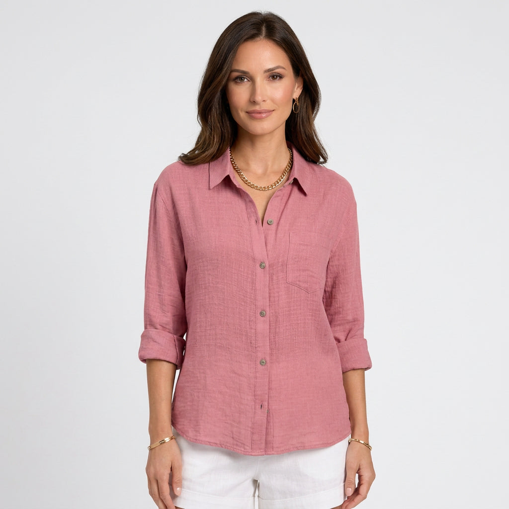 Women’s Button Front Shirt Collared – Long Sleeve Casual Blouse