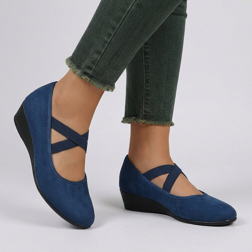 Women’s Wedge Flats Elastic Strap – Comfortable Walking Shoes