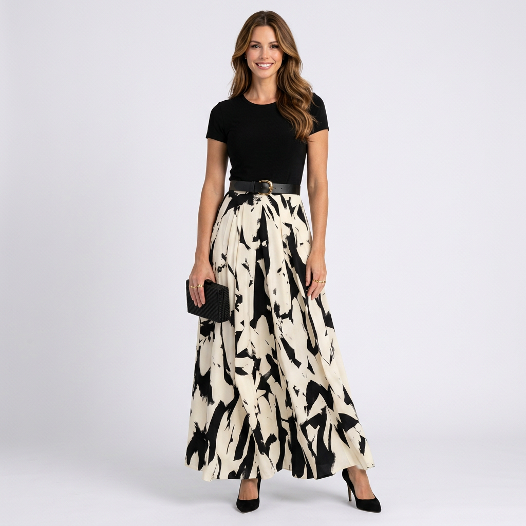 Abstract Print Maxi Skirt Women