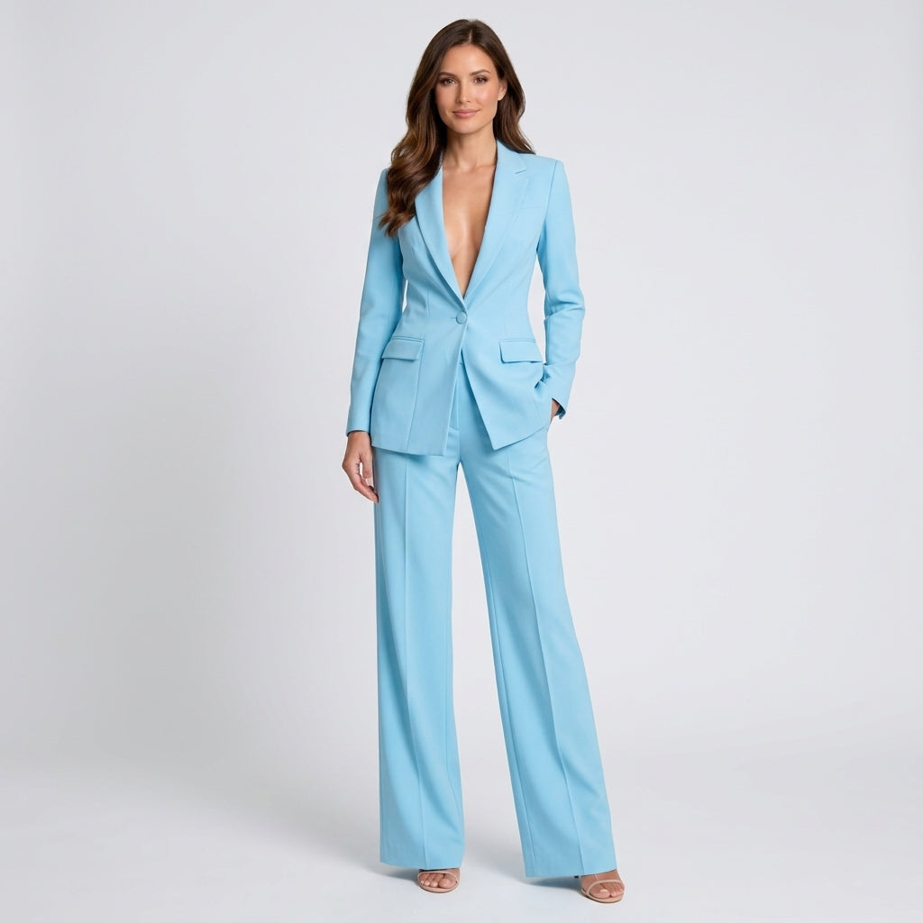 Women’s Two Piece Pants Suit Tailored Fit – Blazer and Straight Leg Pants Set