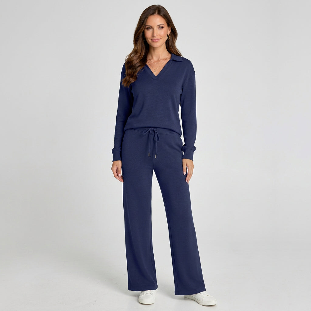 Women’s Two Piece Pants Suit Tailored Fit – Blazer and Wide Leg Pants Set