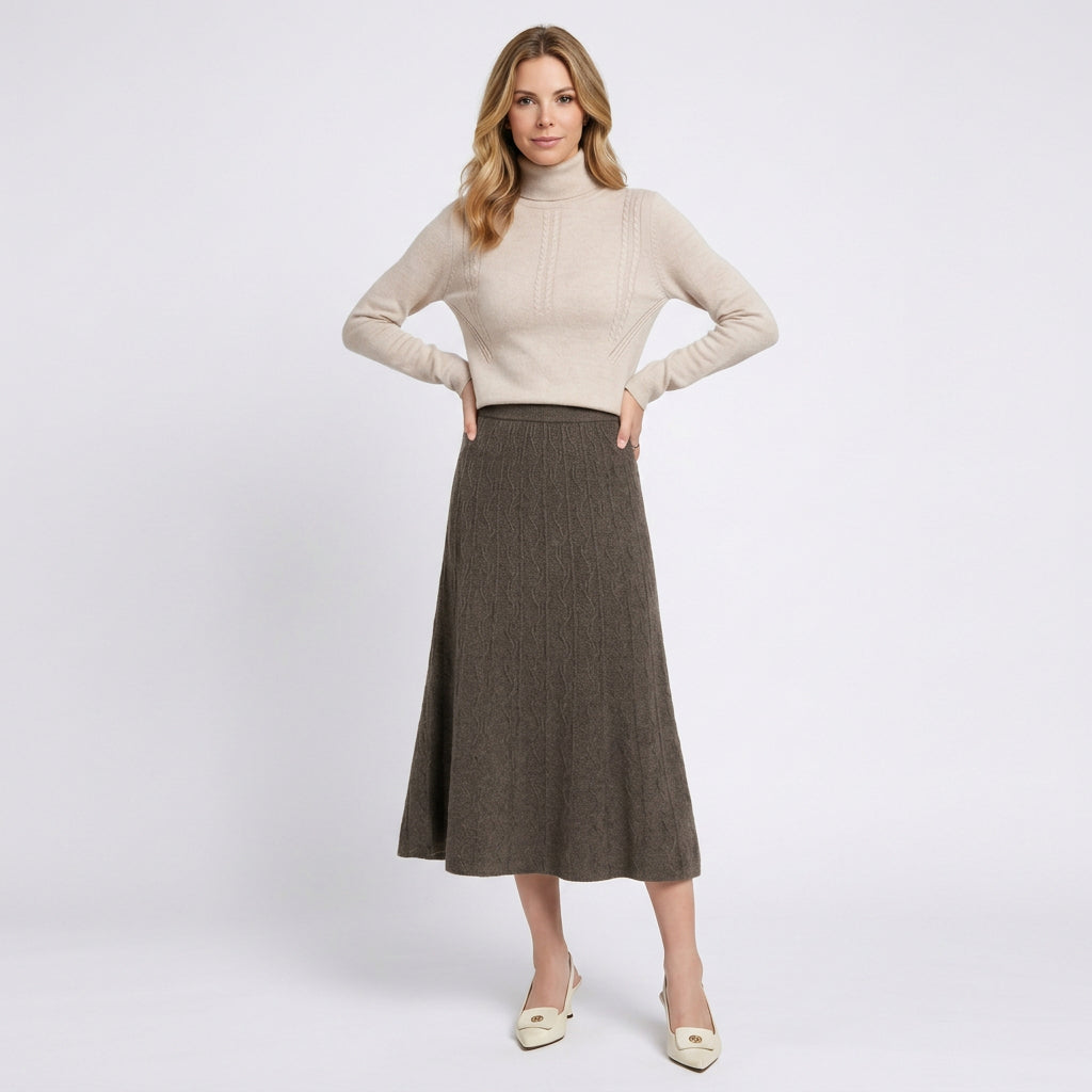 Women’s Knit Midi Skirt A Line – Textured Pull On Sweater Skirt