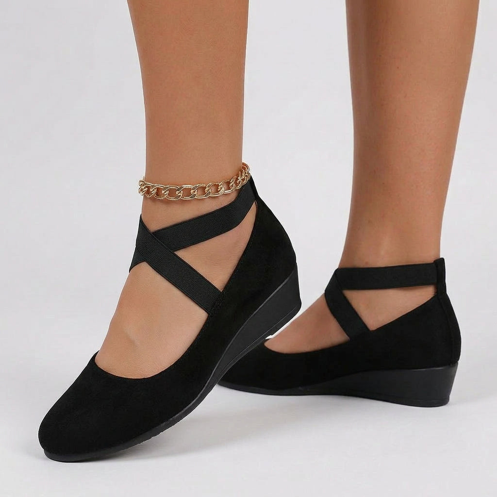 Women’s Wedge Flats Elastic Strap – Comfortable Walking Shoes