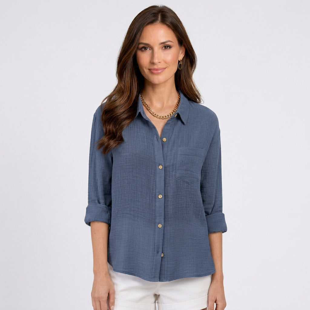 Women’s Button Front Shirt Collared – Long Sleeve Casual Blouse
