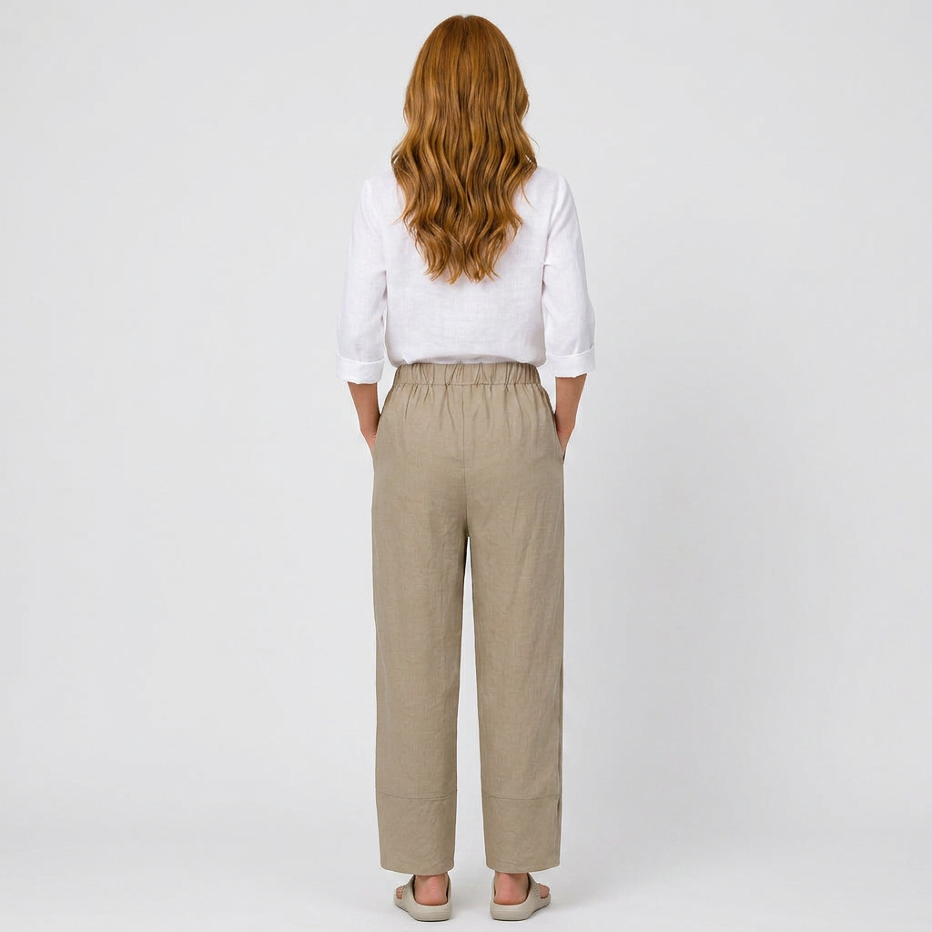 Linen Blend Cropped Pants Women