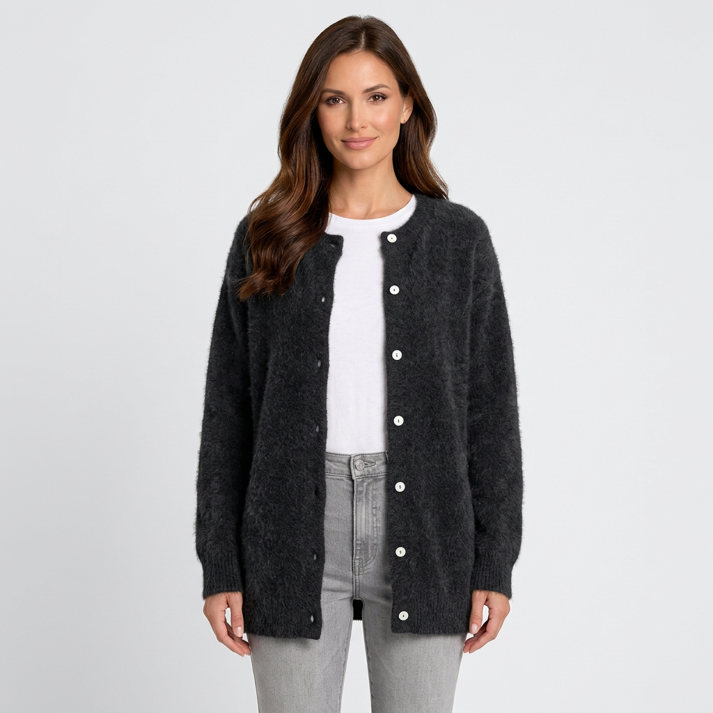 Women’s Fuzzy Knit Cardigan Coat – Soft Button Front Cardigan