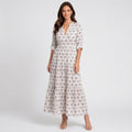 Women Printed Maxi Dress Three Quarter Sleeve - Casual Maxi Dress