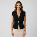 Women’s Sleeveless Vest V Neck – Button Front Tailored Top
