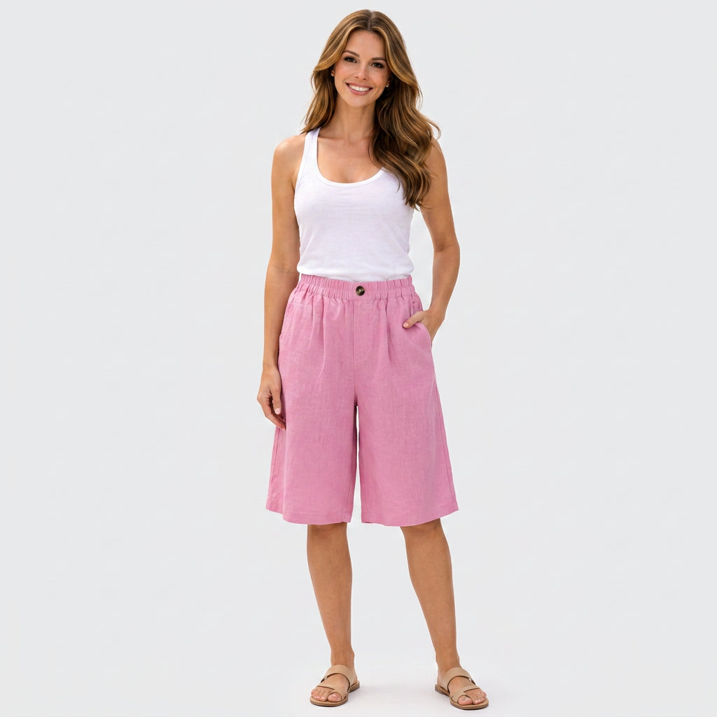 Elastic Waist Bermuda Shorts Women