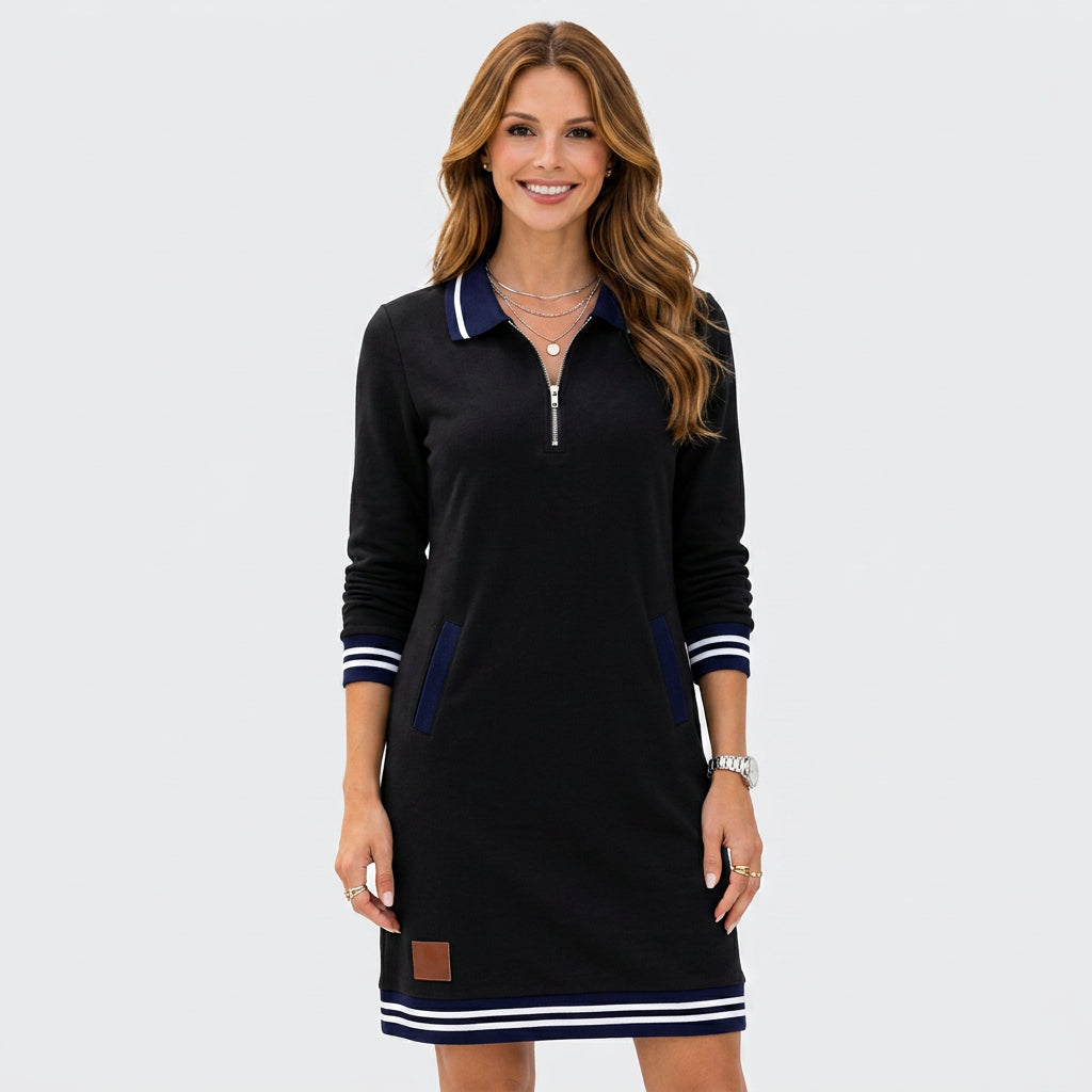 Zip Collar Long Sleeve Mini Dress Women