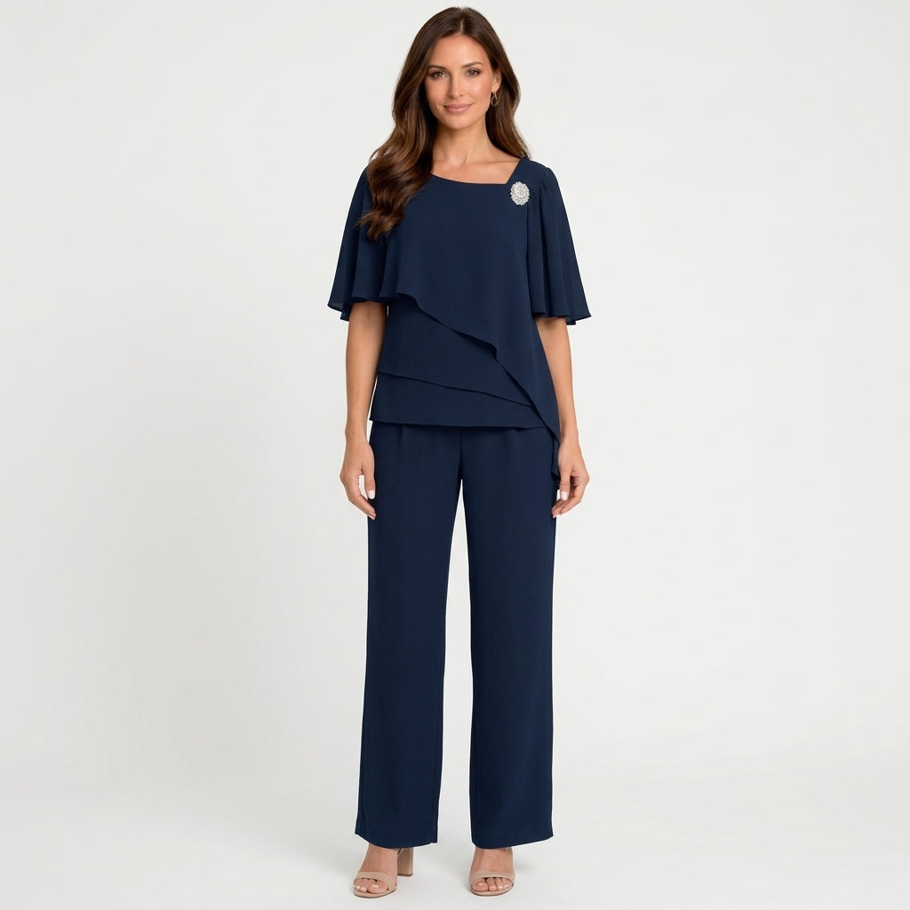 Women’s Two Piece Dress Set Layered Top – Wide Leg Pants Outfit