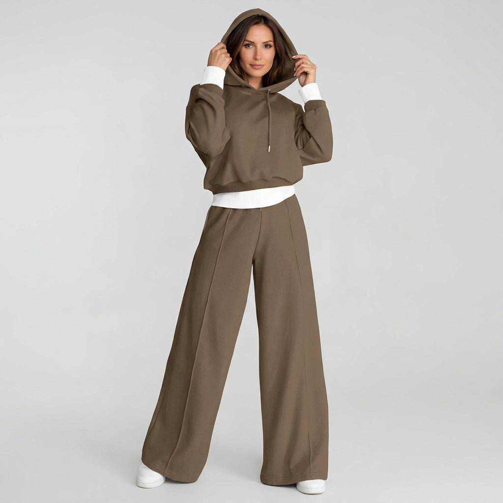 Women Two Piece Hoodie Set Wide Leg Pants Casual Everyday