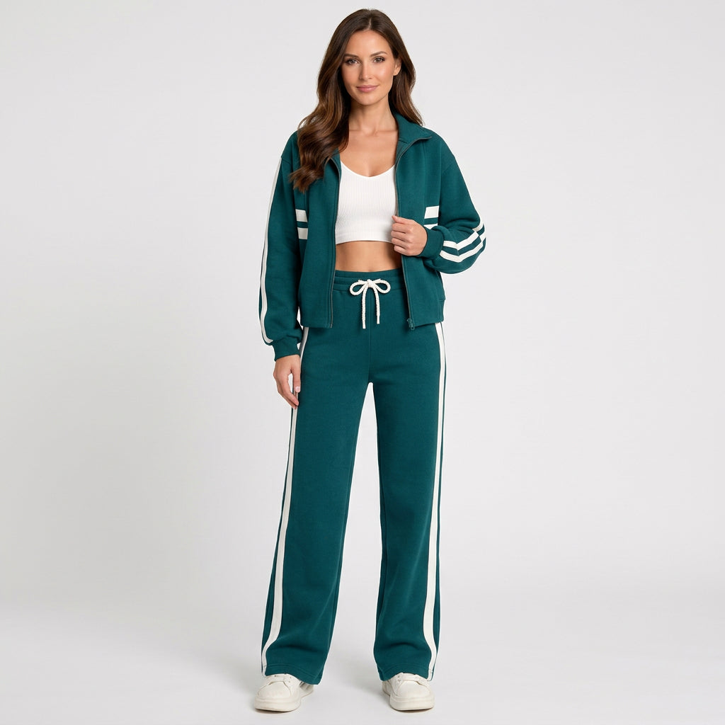 Women Two Piece Tracksuit Set Zip Jacket Wide Leg Pants Casual Everyday