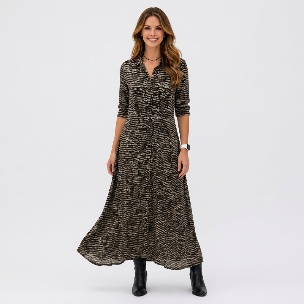 Printed Collared Maxi Dress Women