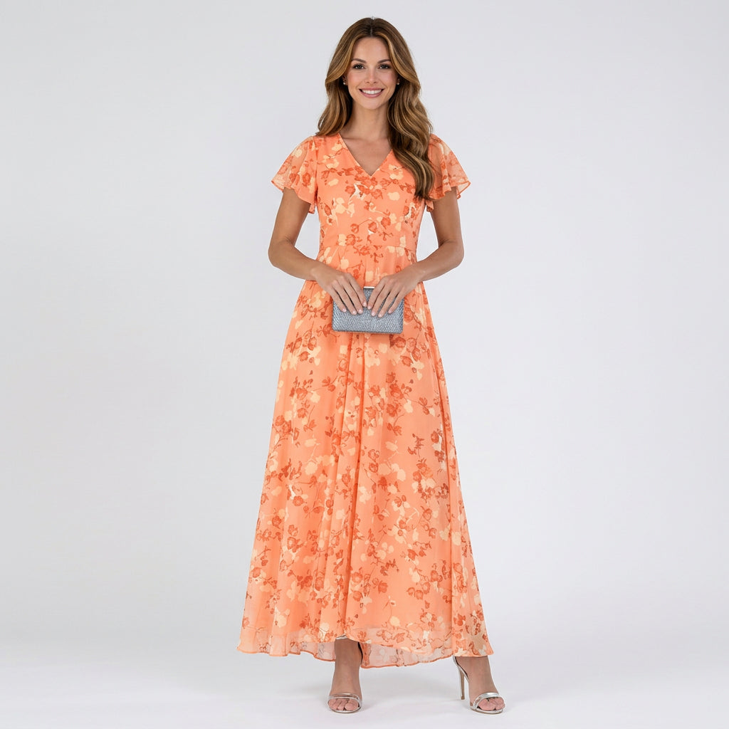 Floral V Neck Maxi Dress Women