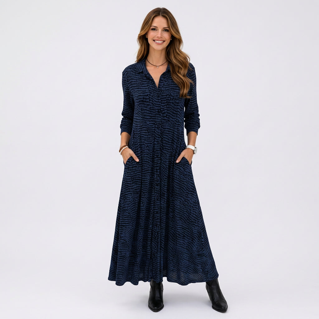 Printed Collared Maxi Dress Women