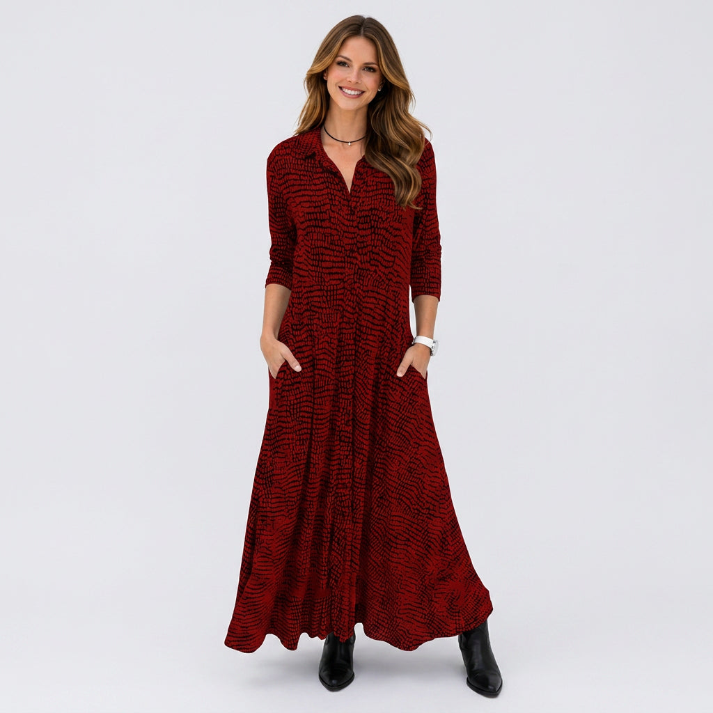 Printed Collared Maxi Dress Women