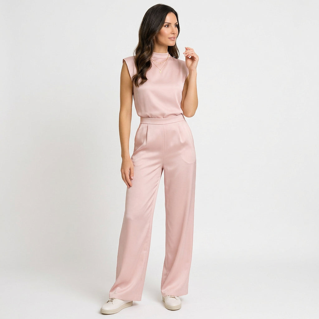 Women’s Wide Leg Jumpsuit Sleeveless High Neck – Pull On One Piece