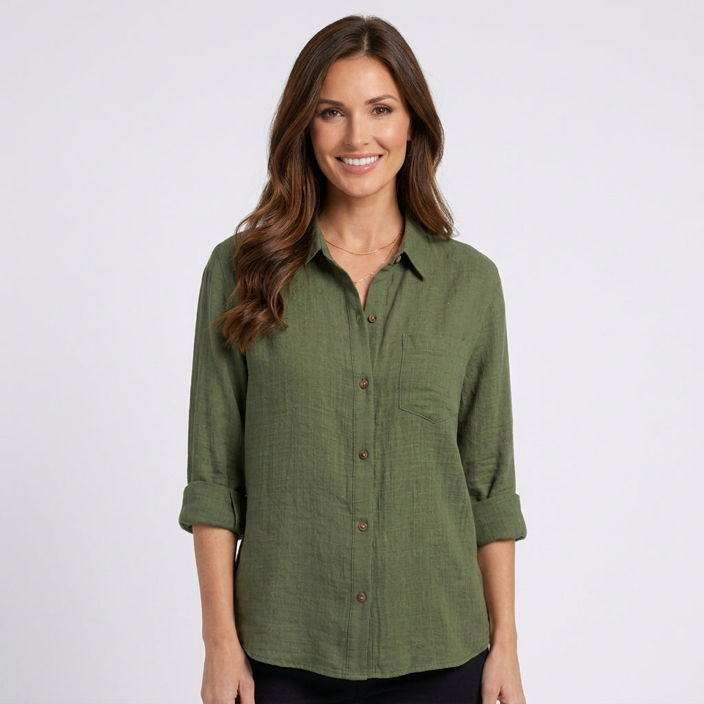 Women’s Button Front Shirt Collared – Long Sleeve Casual Blouse