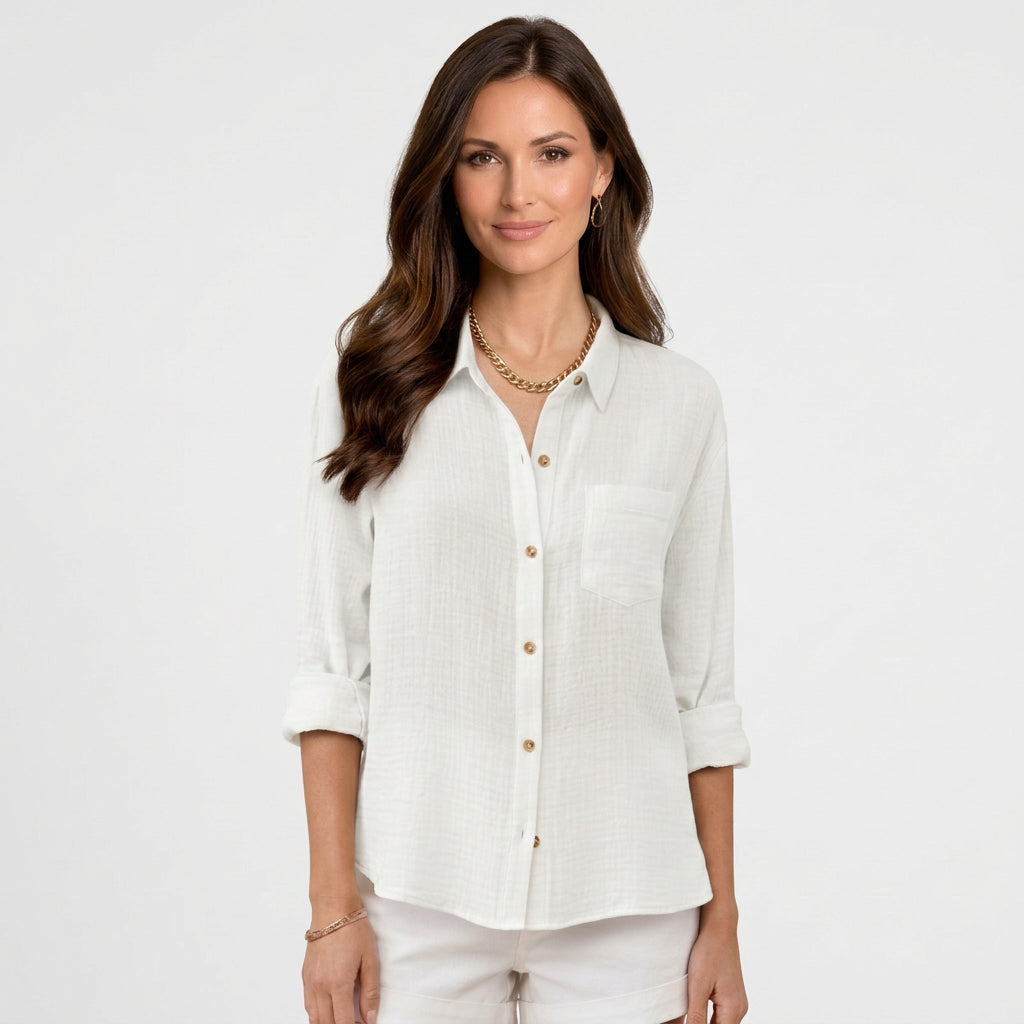 Women’s Button Front Shirt Collared – Long Sleeve Casual Blouse