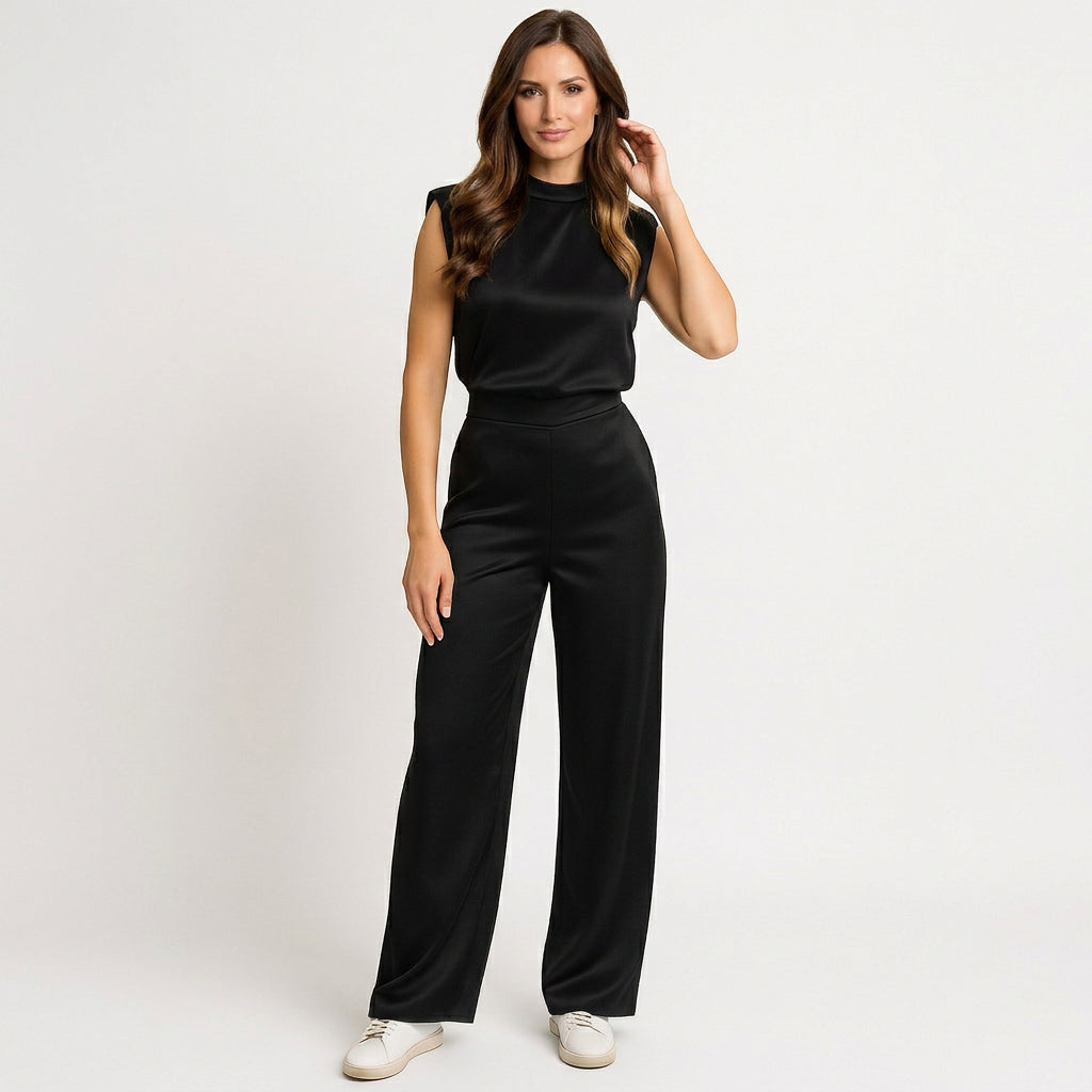 Women’s Wide Leg Jumpsuit Sleeveless High Neck – Pull On One Piece