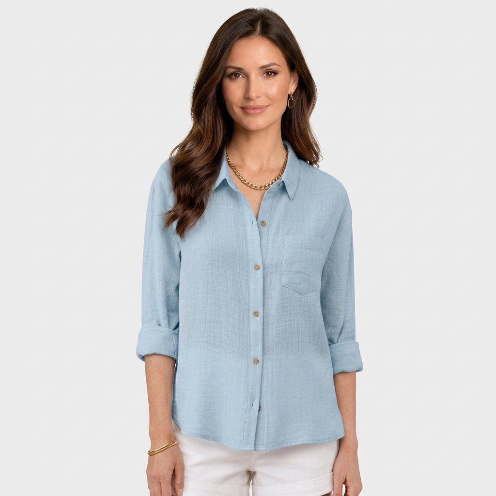 Women’s Button Front Shirt Collared – Long Sleeve Casual Blouse