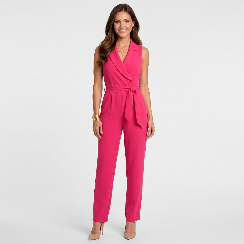 Women’s Wrap Jumpsuit Belted Waist – Wide Leg Formal One Piece