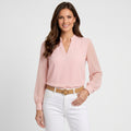 Women’s V Neck Blouse Textured Sleeve – Long Sleeve Casual Top
