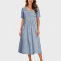 Striped Button Detail Midi Dress Women