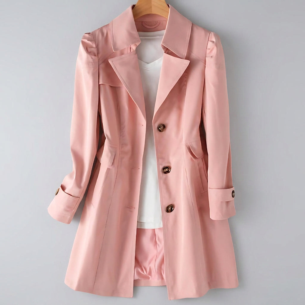 Women’s Button Front Trench Coat – Mid Length Trench Coat