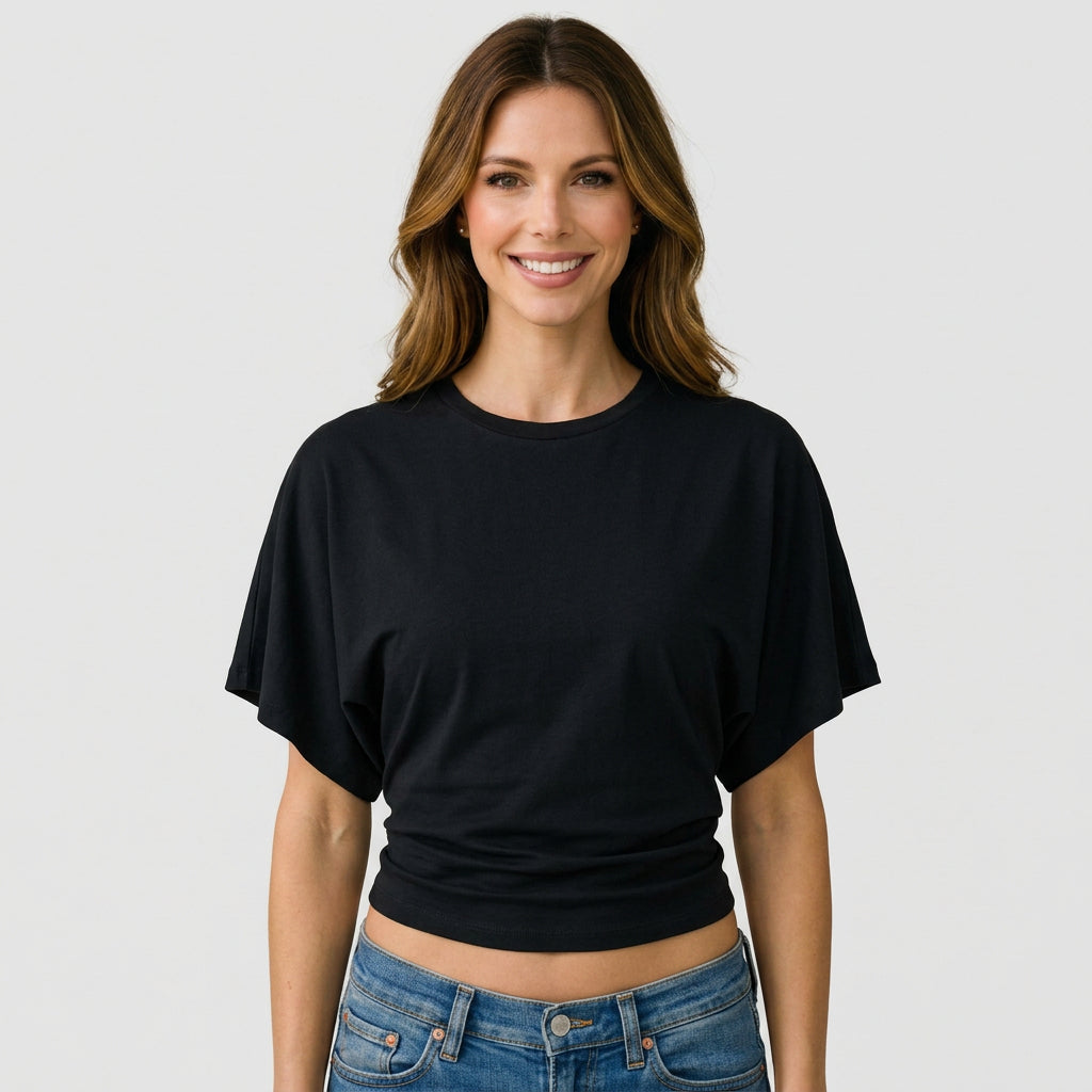 Women’s Batwing Top Short Sleeve – Fitted Waist Casual Top